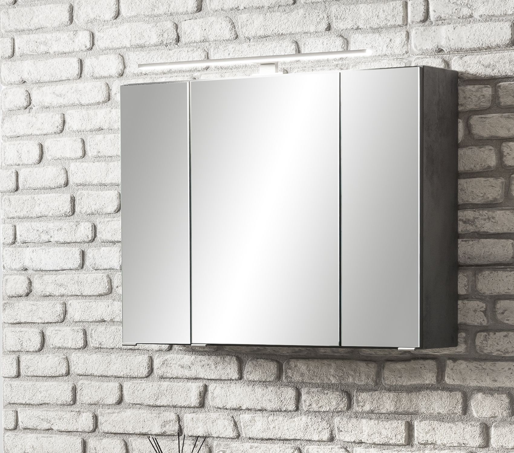 Stivan 3 80cm Modern Spiegelschrank - Held | LED-Beleuchtung und Türen Beton - Emob