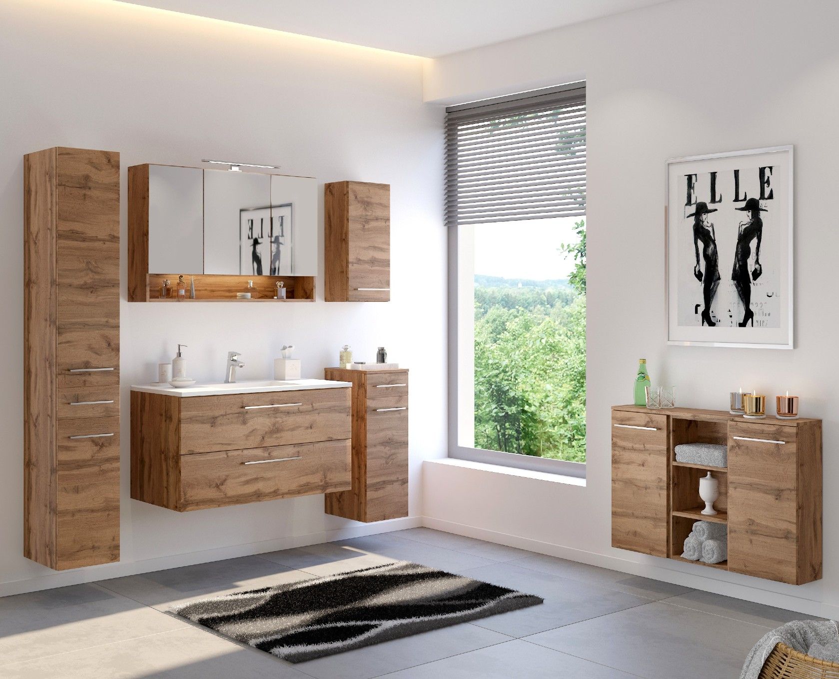 Badezimmerschrank Sefa 90cm 2 Türen - Eiche wotan Modern - Held | Emob