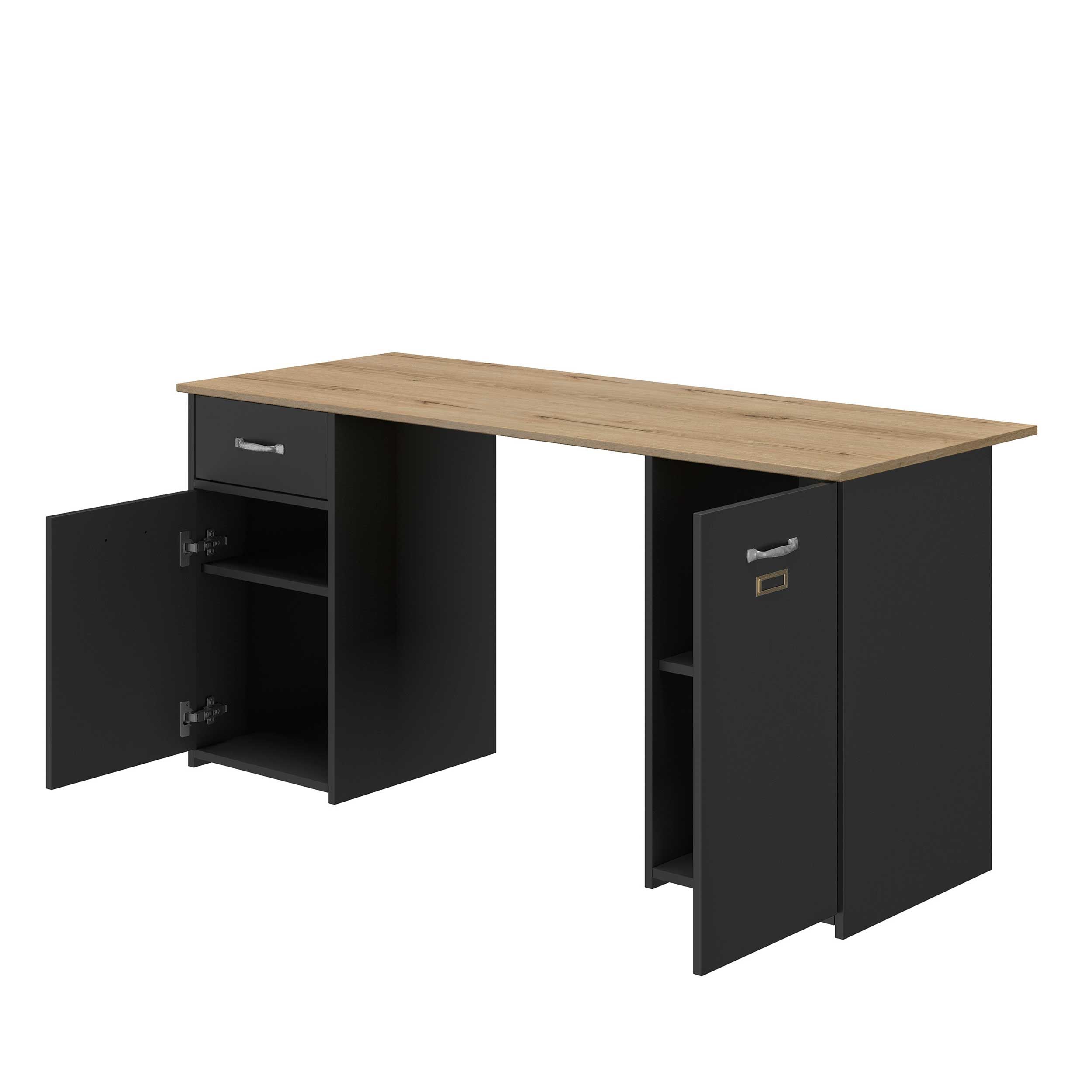 | Industrie-Schreibtisch - - Eiche schwarz/Helvezia 150cm Gautier Emob Melmo Diagone Industrial -