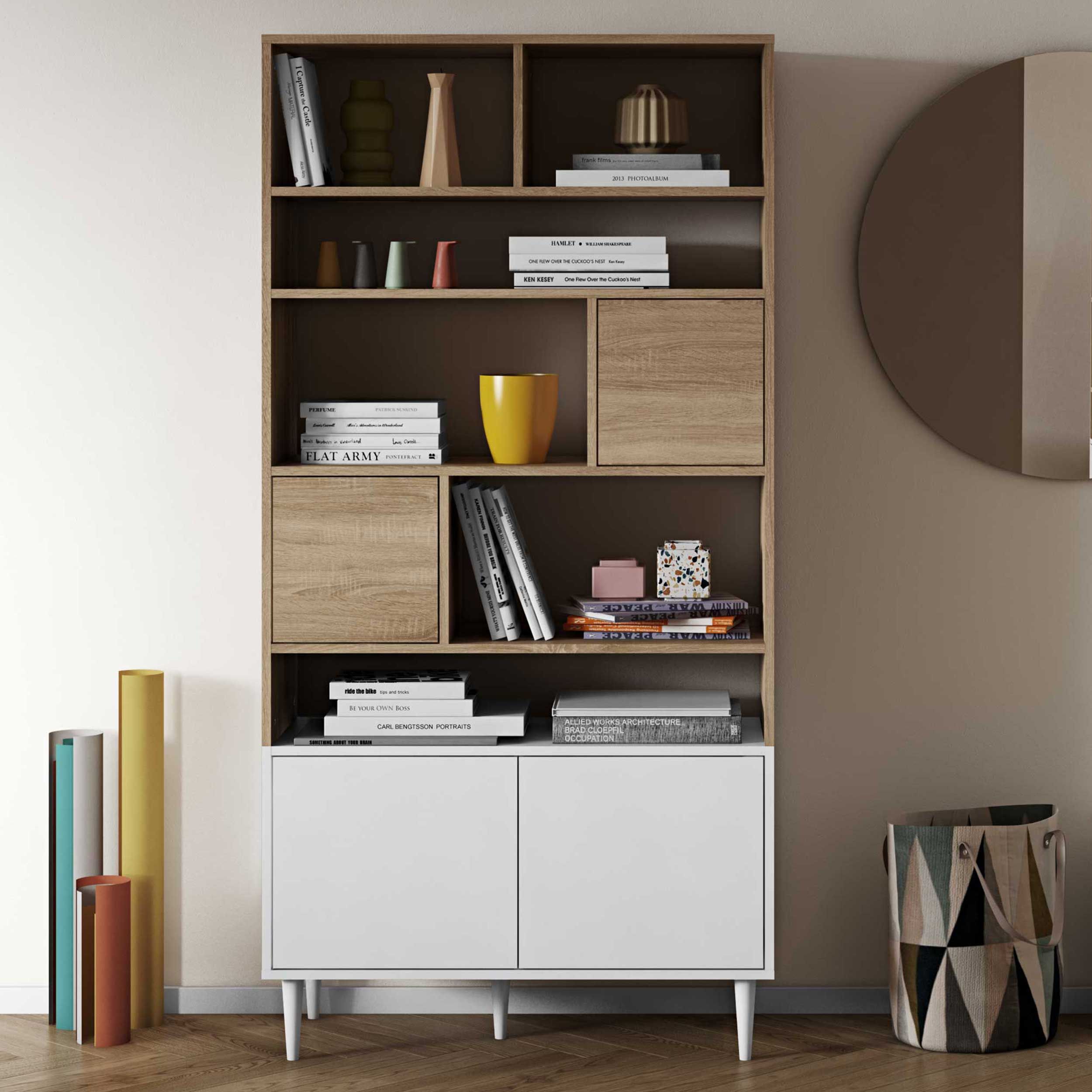 Horizon Bücherregal groß - Eiche/Weiß Modern, Design - TEMAHOME | Emob | Bücherschränke