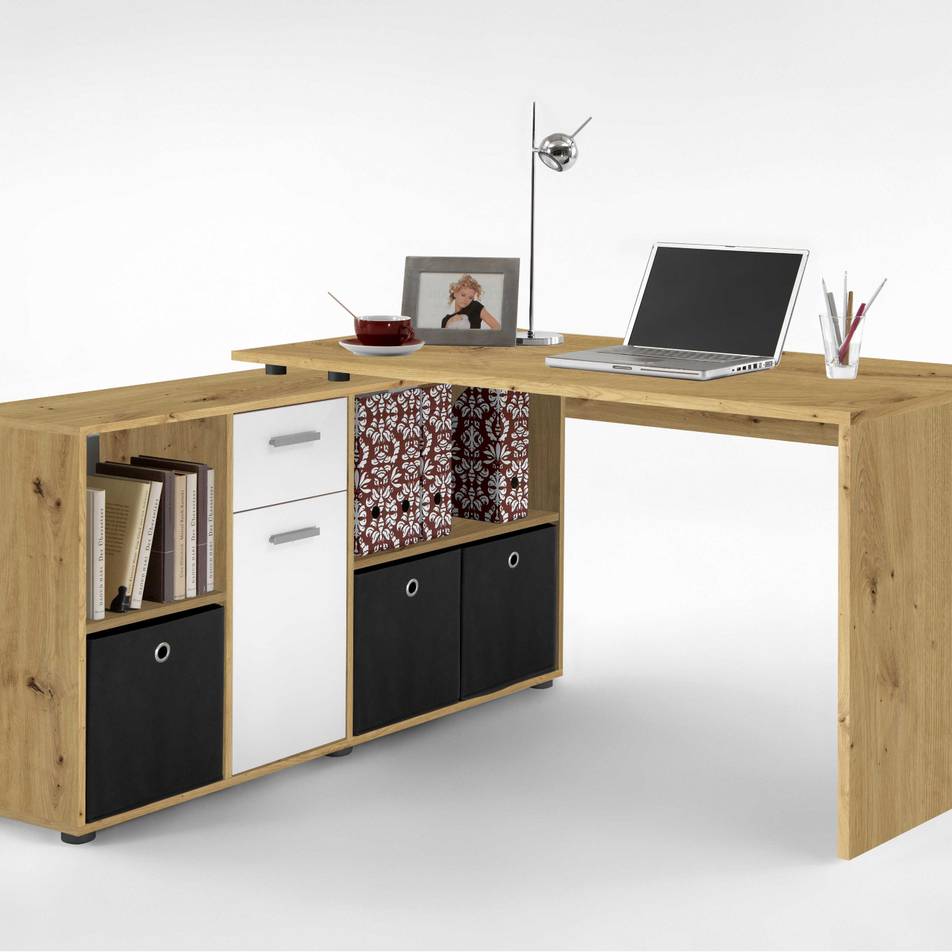 Schreibtisch Lex - Eiche alt/weiß FMD | Emob Modern 