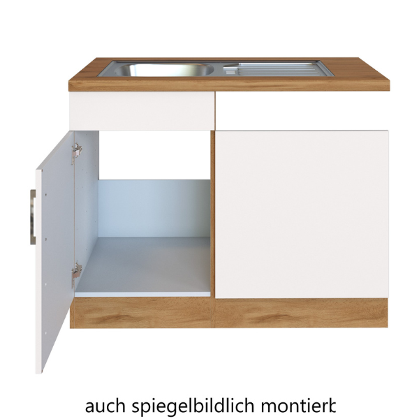 Held Spülenschrank - 110cm Sorrella | weiß/Eiche Modern für Tür Geschirrspüler - 1 Emob