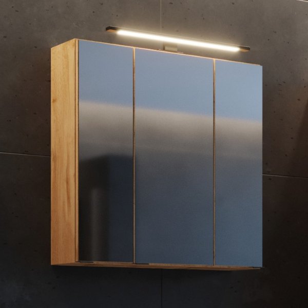 Spiegelschrank Malvo 60cm 3 Türen mit Beleuchtung - Eiche Modern,  Industrial - Held | Emob
