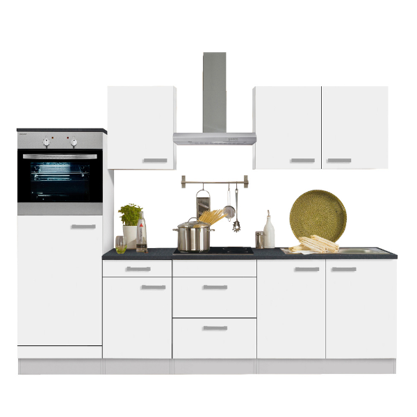 Küchenzeile Bitstrot mit Platz für Kühl-/Gefrierschrank, Backofen und  Cerankochfeld - weiß Modern - Emob | Emob