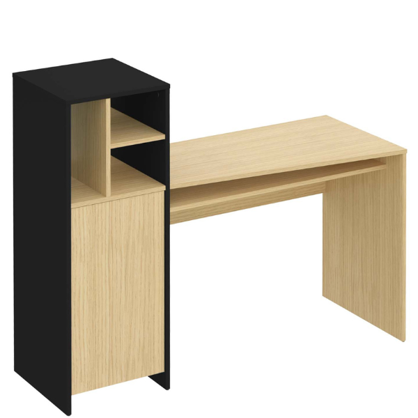 Schreibtisch Michelle 4 Emob Eiche - | Skandinavisch, 1 Einlegeboden Fächer, Modern TEMAHOME - hell/schwarz 1 und Drehtür offene