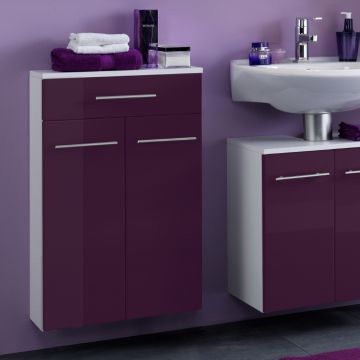 Badezimmerschrank Small 50cm 1 Schublade und 2 Türen - hochglänzend lila