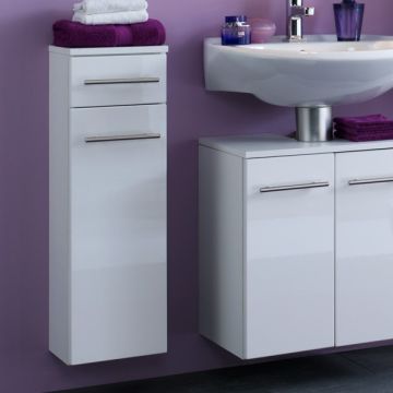 Badezimmerschrank Small 25cm 1 Schublade und 1 Tür - hochglänzend weiß
