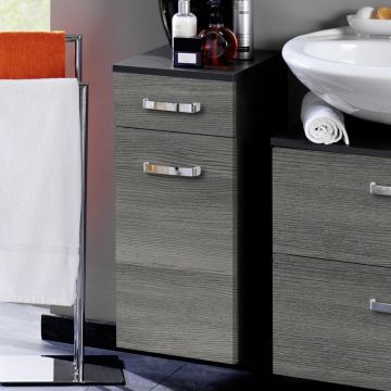 Badezimmerschrank Bobbi 30cm 1 Schublade und 1 Tür - graphit/graue Eiche