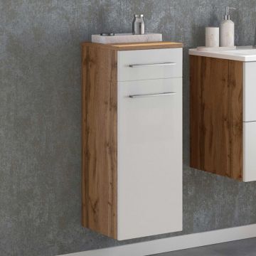 Badezimmerschrank Sefa 30cm 1 Tür und 1 Schublade - Eiche/Weiß 