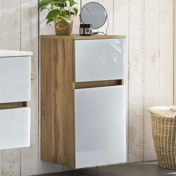 Badezimmerschrank Helina 40cm 1 Tür und 1 Schublade - Eiche/Weiß