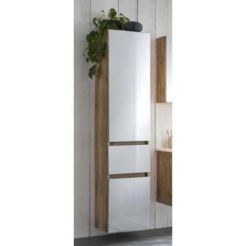 Säulenschrank Helina 40cm 2 Türen und 1 Schublade - Eiche/Weiß