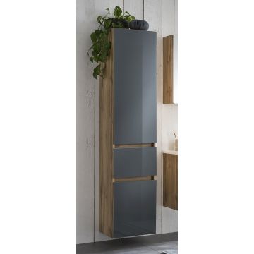Säulenschrank Helina 40cm 2 Türen und 1 Schublade - Eiche/grau