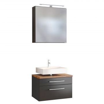 Set aus Waschtischunterschrank und Spiegelschrank Dasa 60cm - graphit/mattgrau 