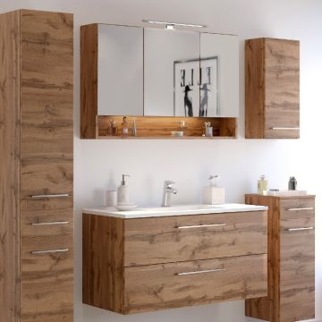 Badkombination Sefa 4 mit Waschtisch und Spiegelschrank - wotan Eiche