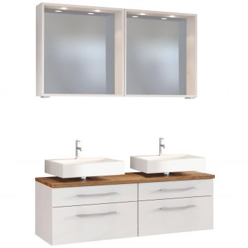 Doppelwaschtischschrank mit Spiegel Dasa 120cm 4 Schubladen - weiß 