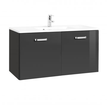 Waschtischunterschrank Bobbi 100cm mit 2 Türen und Keramikwaschbecken - graphit/hochglanz-grau