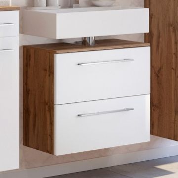 Waschbeckenschrank Sefa 60cm 1 Tür und 1 Schublade - Eiche/Weiß 