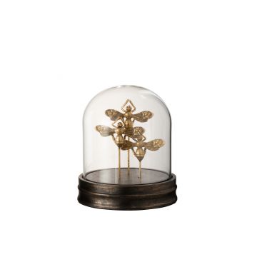 Bell jar butterfly poly/glass black/gold medium assortment of 2