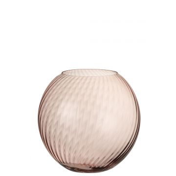 Vase rund gerillt glas rosa large