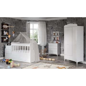Woody Fashion Babyzimmer-Möbel-Set | 100% MDF | Farbe Weiß