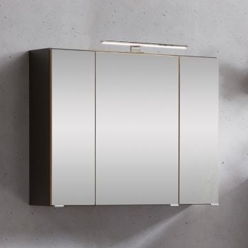 Spiegelschrank Kornel/Luna 80cm 3 Türen und LED-Beleuchtung - graphitgrau