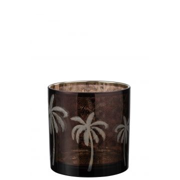 Windlicht palmblätter glas braun large