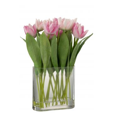 Tulpen in vase oval plastik glas rosa