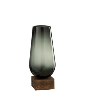Vase auf fuß eno glas/holz dunkel braun grau small