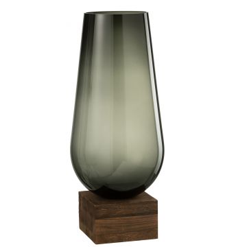 Vase auf fuß eno glas/holz dunkel braun grau large