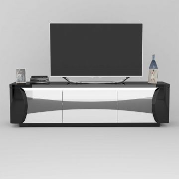TV-Möbel Teo 180cm 3 Türen - Hochglanz schwarz/weiß 