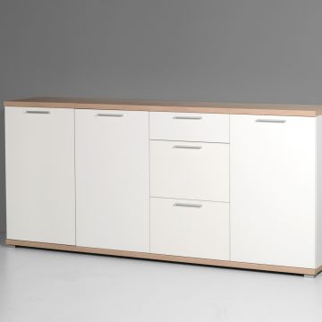 Sideboard Tosun 192cm mit 3 Türen und 3 Schubladen - weiß/Eiche