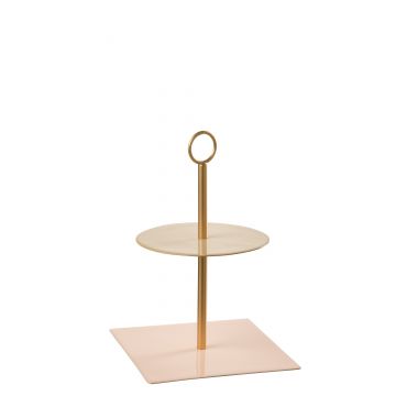 Tablett mit stufen rund+viereckig metall hell rosa/beige