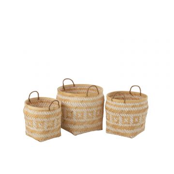 Set von 3 körbe muster henkel bambus naturell/weiß