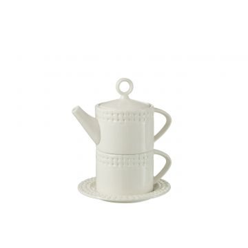 Teekanne mit Tasse und Untertasse Amoria - weiß