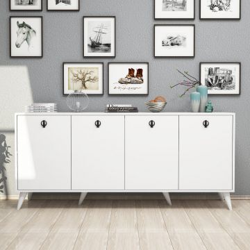 Elegantes weißes Sideboard für die Wandmontage mit viel Stauraum