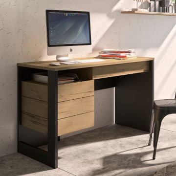 Schreibtisch Rush 119cm, 1 Tür und 1 Schublade - Eiche Dekor/schwarz