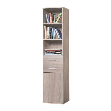 Bücherregal Ronny mit 1 Tür und 2 Schubladen - Eiche
