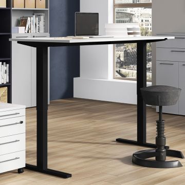 Steh-Sitz-Schreibtisch Osmond 160cm elektrisch verstellbar - hellgrau/schwarz