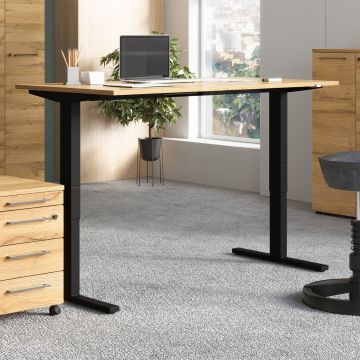 Sitz-Steh-Schreibtisch Osmond 180cm elektrisch verstellbar - Eiche/schwarz