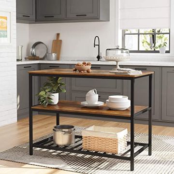 Rustikale braune Kücheninsel, große Arbeitsfläche, stabiles Stahlgestell - 120 x 60 cm