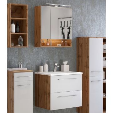 Badkombination Sefa 1 mit Waschbecken und Spiegelschrank - Eiche/Weiß 