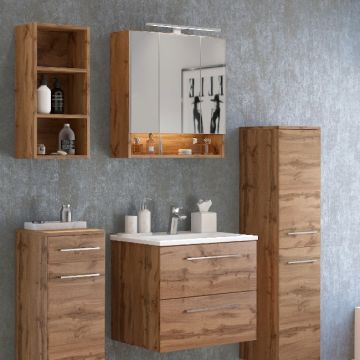 Badkombination Sefa 3 mit Waschtisch und Spiegelschrank - wotan Eiche