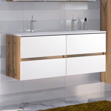 Waschbeckenschrank Luna 120cm mit Doppelwaschbecken und 4 Schubladen - Eiche/Weiß