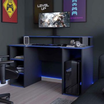 Gaming-Schreibtisch Seis 136cm - schwarz/blau