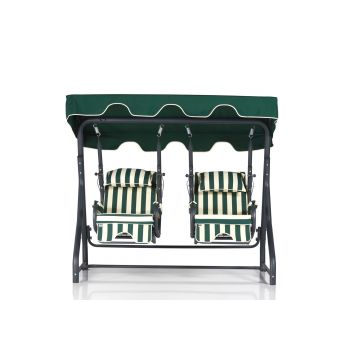 Outdoor Garden Double Swing Chair - Woody Fashion - Metallrahmen, pflegeleichter Polyester-Stoff - Weiß Grün Schwarz