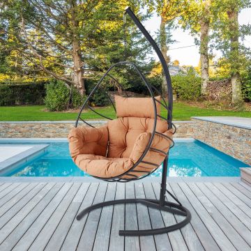 Woody Fashion Garden Swing Chair | 100% Metallrahmen, 18 DNS Schaumstoff, Easy Clean Fabric | Anthrazit Braun