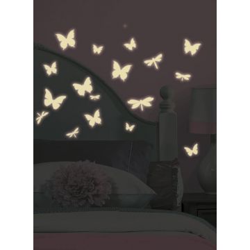 RoomMates Wandsticker - Schmetterlinge & Libellen im Dunkeln leuchtend