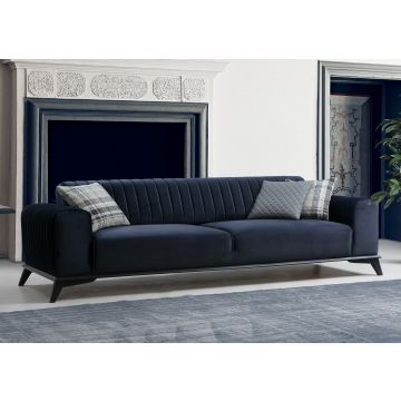 3-Sitz Sofa-Bett | Komfort und einzigartiges Design | Buchenholz/Spanplattenrahmen | 100% Polyester Stoff | Marineblau