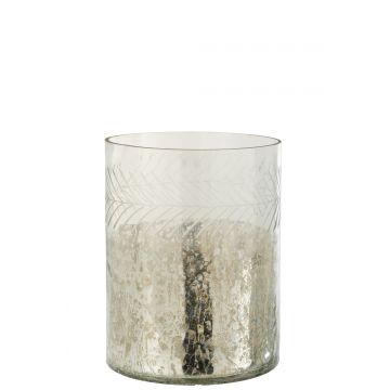 Windlicht klassisch crackle glas transparent/silber large