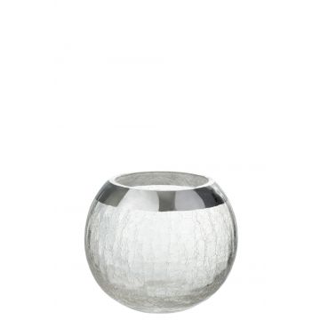 Windlicht kugel craquele glas transparent/silber medium
